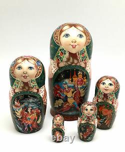Russian Fairy Tale Firebird Story Nesting DOLL Hand Carved Hand Painted Signed
