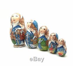 Russian Fairy Tale Snow Maiden Nesting DOLL Hand Carved Hand Painted Signed