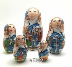 Russian Fairy Tale Snow Maiden Nesting DOLL Hand Carved Hand Painted Signed