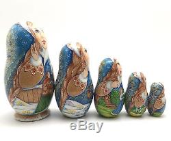 Russian Fairy Tale Snowmaiden Nesting DOLL Hand Carved Hand Painted Signed