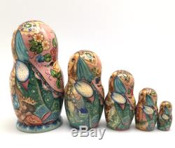 Russian Fairy Tale Tsar Saltan Nesting DOLL Hand Carved Hand Painted Signed