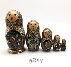 Russian Fairy Tale Tsar Saltan Nesting DOLL Hand Carved Hand Painted Signed