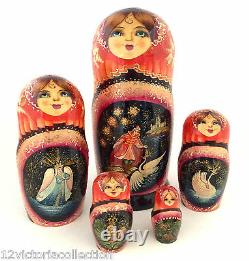 Russian Fairy Tale Tzar Saltan Nesting DOLL Hand Carved Hand Painted Babushka
