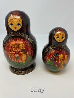 Russian Fairytale Set Of Ten Matryoshka Stacking Dolls Hand Painted Signed 8