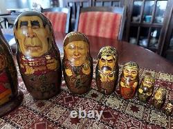 Russian Famous Leaders Nesting Dolls Wood Hand Painted 8 Pieces