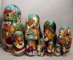 Russian Fedoskino Style 10 Nest. Doll Alice In Wonderland Shiryaeva H12