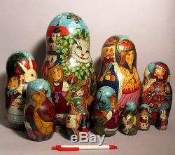 Russian Fedoskino Style 10 Nest. Doll Alice In Wonderland Shiryaeva H12