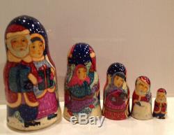 Russian Fedoskino Style 5 Nest. Doll Christmas Time By O. Shiryaeva