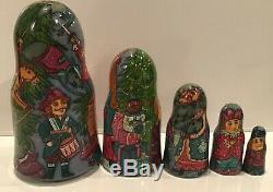 Russian Fedoskino Style 5 Nest. Doll Nutcracker By O. Shiryaeva
