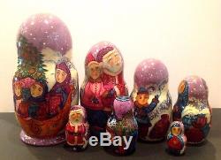 Russian Fedoskino Style 7 Nest. Doll Christmas Eve Shiryaeva 8.5