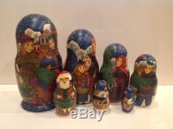 Russian Fedoskino Style 7 Nest. Doll Christmas Time Shiryaeva 8.5
