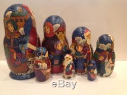 Russian Fedoskino Style 7 Nest. Doll Christmas Time Shiryaeva 8.5