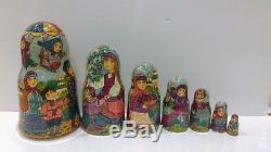 Russian Fedoskino Style 7 Nest. Doll Fair In Suzdal Shiryaeva 8.5