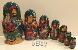 Russian Fedoskino Style 7 Nest. Doll Russian Fair O. Shiryaeva Painted Round