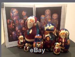 Russian Fedoskino Style 7 Nest. Doll Santa Claus Shiryaeva 8.5