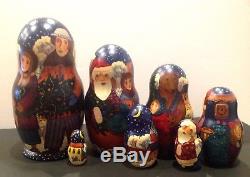 Russian Fedoskino Style 7 Nest. Doll Santa Claus Shiryaeva 8.5