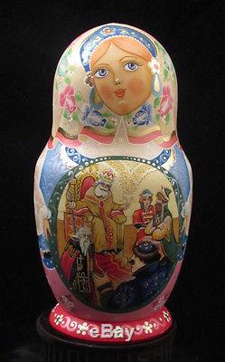 Russian Fedoskino Style Hand Painted 7 Nest. Doll Frog Princes