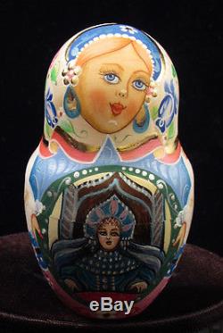 Russian Fedoskino Style Hand Painted 7 Nest. Doll Frog Princes