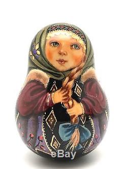 Russian Girl Roly Poly Hand Carved Hand Painted no Nesting Bell DOLL