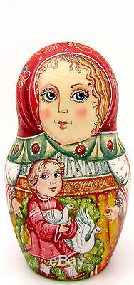 Russian HAND PAINTED nesting dolls BABUSHKA Mama Children Girl Boy 7 Kirichenko