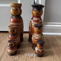Russian Hand Carved Nesting Dolls Tall Male and Female READ