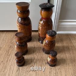 Russian Hand Carved Nesting Dolls Tall Male and Female READ