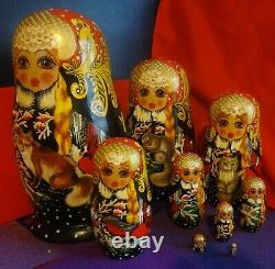 Russian Hand Painted Gold/Red Nesting Dolls 9 Doll Set Signed Iohyehkoba G