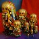 Russian Hand Painted Gold/red Nesting Dolls 9 Doll Set Signed Iohyehkoba G