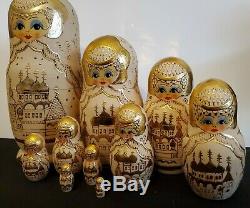 Russian Hand Painted Matryoshka Nesting Dolls Signed Moscow 10 PC. SET