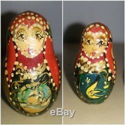 Russian Hand Painted Matryoshka Stacking Nesting Dolls Authentic 10 pc Signed