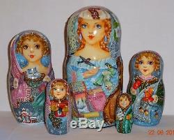 Russian Hand Painted Nesting Babushka Doll with Rhinestones Winter by Eva Belova