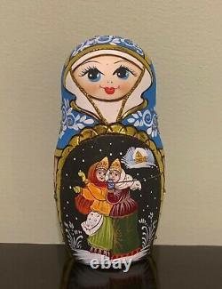 Russian Hand Painted Nesting Doll 5 pieces. 7.5 Original, Sign by Artist