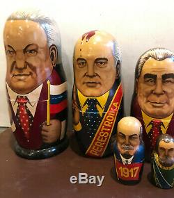 Russian Hand Painted Nesting Doll Matryoshka 10 pcs Yeltsin, Gorbachev, Brezhnev