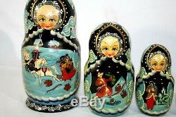 Russian Hand Painted Nesting Dolls Matryoshka Babushka 10 Set of-10 Signed 2001