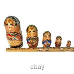 Russian Hand Painted Nesting Dolls Set 5 Original One Of A Kind Vystavochkina V