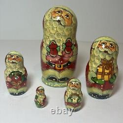 Russian Handmade Matryoshka Christmas Hand Painted Nesting Dolls Signed 6