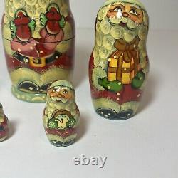 Russian Handmade Matryoshka Christmas Hand Painted Nesting Dolls Signed 6