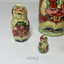 Russian Handmade Matryoshka Christmas Hand Painted Nesting Dolls Signed 6