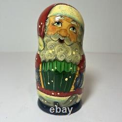 Russian Handmade Matryoshka Santa Hand Painted Nesting Dolls Signed 6