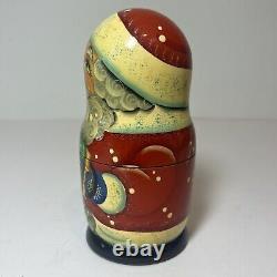 Russian Handmade Matryoshka Santa Hand Painted Nesting Dolls Signed 6