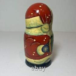 Russian Handmade Matryoshka Santa Hand Painted Nesting Dolls Signed 6