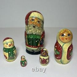 Russian Handmade Matryoshka Santa Hand Painted Nesting Dolls Signed 6