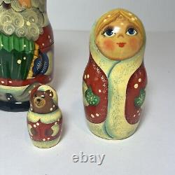 Russian Handmade Matryoshka Santa Hand Painted Nesting Dolls Signed 6