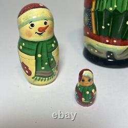 Russian Handmade Matryoshka Santa Hand Painted Nesting Dolls Signed 6