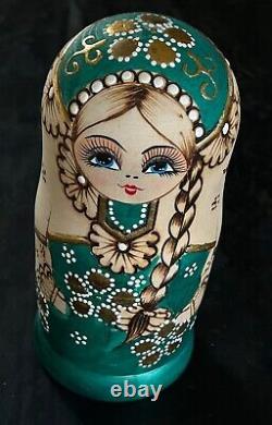 Russian Handmade Wood Burned Matryoshka Nesting Doll 12 Pieces