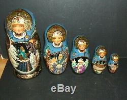Russian Jeweled Nesting Dolls Set of 5 BEAUTIFUL! Rare! Signed
