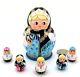Russian Korobeiniki Hand Painted 6 Small Nesting Dolls Blue Babushka Girls Boys