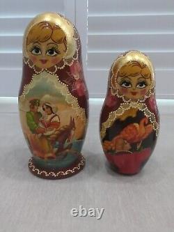 Russian Made Vintage 10 Piece Nesting Dolls Hand Painted Ships FREE
