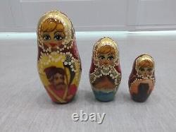 Russian Made Vintage 10 Piece Nesting Dolls Hand Painted Ships FREE