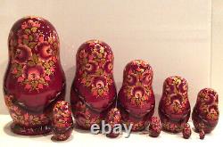Russian Matryoshka 10 Nest Doll Cats Family Crafts Hand Painted Signed 9.75